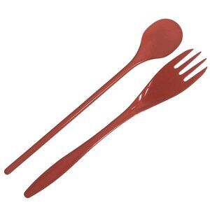 Vintage MCM Orange Melamine Salad Serving Spoon Fork Set Serving Utensils